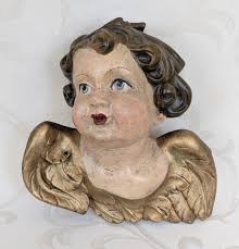Heavy Antique Angel Head With Wings Made of Stucco Putto Angel Head Angel  Head Wings