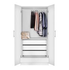 Melamine workbench top in white Alta Wardrobe Closet 2 Doors 4 Interior Drawers Contempo Space