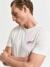 GANT Cotton Placed Graphic Regular Fit T-Shirt, Cream