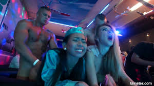 Wild and nasty bimbos in the nightclub having wild orgy with guys