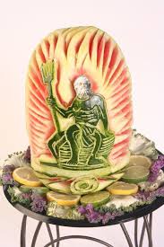 Our Chef Ector Creates This Food Art In Our Kitchens For Catering This One Is Of Poseidon Greek God Of The Sea Carved Out Food Art Edible Art Food Carving