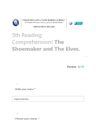 5th Reading Comprehension! The Shoemaker and The Elves