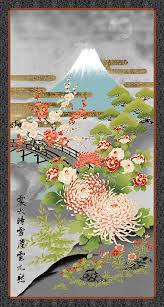 Nobu Fujiyama Mt Fuji Ash Gray Gold 24 X 44 Panel Asian Fabric Large Canvas Wall Art Japanese Quilts