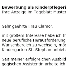 Bewerbung als kinderpflegerin in ihrem kindergarten sehr geehrte frau bauer, mit großem interesse habe ich ihre stellenanzeige gelesen und das bedürfnis verspürt mich direkt bei ihnen als engagierte und qualifizierte bewerberin vorzustellen. Bewerbung Kinderpfleger Kinderpflegerin Berufseinstieg Nur 6 89 Zum Download