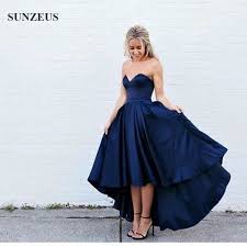 Navy Blue Bridesmaid Dress Short Front Long Back Bridesmaid Dress Satin Bridesmaid Gown Ch High Low Prom Dresses Prom Dresses Blue Prom Dresses Sleeveless