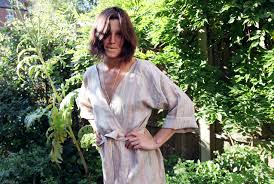 Cut and sew the neckline. Linen Kimono Style Bathrobe Tutorial The Thread Blog