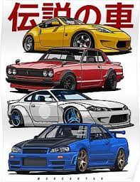 Nissan gtr r34 skyline gtr r34 gtr drawing carros bmw volkswagen routan cool car drawings jdm wallpaper car illustration japan cars. Jdm Mix Skyline R34 Silvia S15 Hakosuka And 370z Poster By Olegmarkaryan In 2021 Jdm Wallpaper Art Cars Nissan Cars