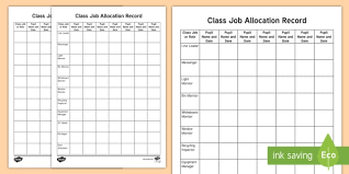 Editable Classroom Job And Role Allocation Planning Template