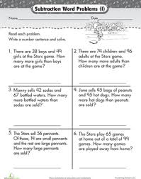Children can use three different ways to figure out and solve the equation. Wordy Word Problems Subtraction 1 Worksheet Education Com