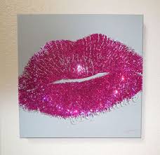 Leopard print lips canvas wall decor features a stretched square canvas with a light pink background. Your Own Lips Print Bedazzled On A Canvas With Swarovski Crystals Glitter Wall Art Diy Art Painting Art Gift