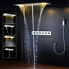 Chrome Concealed Thermostatic Shower Set Multi Function Shower Faucet System Warm White Led In 2020 Ceiling Shower Head Waterfall Shower Shower Set