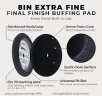 8" Black Foam Buffing Pad Extra Fine Finishing Polish Hook and Loop Backing - Buffing Pad for Automotive, Marine, Truck, RV & Compound Cutting