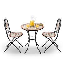 The antique bronze finish on the two chairs and table bring a burst of life to any area, while the lightweight design supports effortless portability. Mosaic Bistro Table Set Wayfair