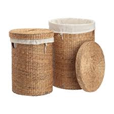Excessively cheap laundry baskets are a false economy and break easily so spend enough to get one with some durability. Water Hyacinth Laundry Basket Round 2 Pack Natural Dixie Royaldesign Co Uk