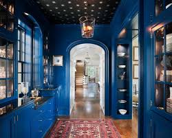 House Tour Villanova Residence Design Chic Wallpaper Ceiling Navy Blue Paint Colors Lacquered Walls