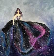 What Should I Paint How Do I Go From An Idea To An Actual Painting Dress Painting Galaxy Painting Acrylic Fashion Painting