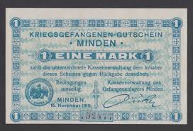 GERMANY 1 Mark 1916 UNC POW- Concentration Camp MINDEN