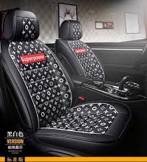 #1 seat covers for all cars! 205 15 Elegant Leather Lv Print Car Seat Covers Pads Automobile Seat Cushions 6pcs Black Cute Car Accessories Girly Car Accessories Car Seats