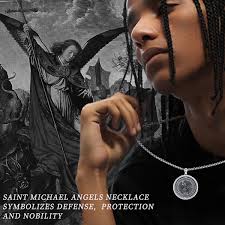 Sterling Silver Saint Michael Pendant Necklace with Engraved Word