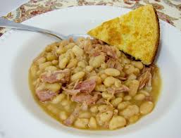 Put the rinsed beans, garlic, onion, salt, pepper, parsley, cloves, ham (chopped into large chunks) or ham hocks into the crock pot along with 6 cups water or broth. Slow Cooker Ham White Beans Plain Chicken