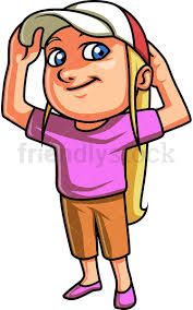 Little Girl Putting On A Hat Cartoon Vector Clipart Friendlystock Cartoon Cartoons Vector Happy Art