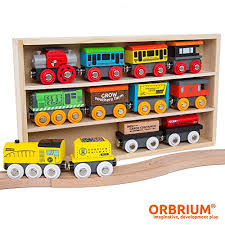 Orbrium Toys 12 Pcs Wooden Engines Train Cars Collection