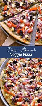 Pesto Feta And Veggie Pizza Recipe Vegetarian Pizza Recipe Healthy Pizza Recipes Pizza Recipes Homemade