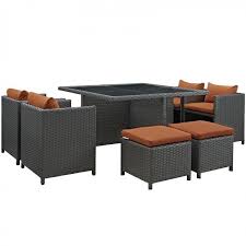 9 Piece Patio Dining Set Outdoor Rattan Cushioned Nesting Chairs Ottomans Table Patiodiningsets Patio Dining Furniture Modway Furniture Wicker Patio Chairs