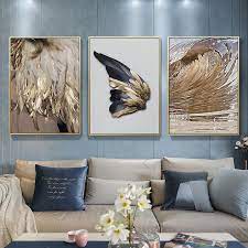 Luxury Golden Feathers Wall Art Fine Art Canvas Prints Glam Home Decor Raspisannyj Holst Nastennyj Hudozhestvennyj Dekor Abstraktnoe Iskusstvo Na Stenu