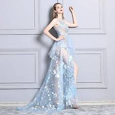 Maybe you would like to learn more about one of these? Women S V Neck Open Back Evening Dress Ball Gowns Fishtail Party Dress Women Lace Perspective Sexy Bridal Dress For Women Summer Blue L Buy Online At Best Price In Uae Amazon Ae