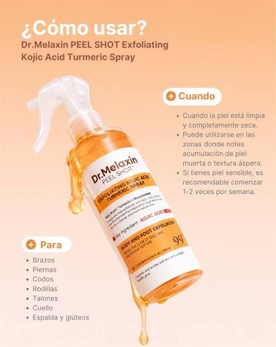✨ Dr. Melaxin Peel Shot – Spray exfoliante de cúrcuma con ácido kójico ✨ 🇰🇷 Original coreano Transforma tu piel corporal con un shot de peeling de alta absorción que exfolia, ilumina y suaviza