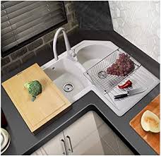 Amazon.com: ADKINC Double Bowl Kitchen Sink, L Corner Top Mount Quartz  Sink, with Sideways Drain and Faucet, Complete Accessories - Convenient  Workbench - (Silver, Black) : Tools & Home Improvement