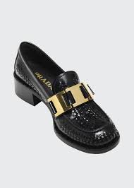 Prada Woven Leather Golden Buckle Loafers Buckle Loafers Loafers Prada
