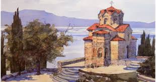 Lake Ohrid Macedonia Watercolor Ink 12 X 16 Inches By Hadley Rampton Lake Painting Watercolor And Ink Painting