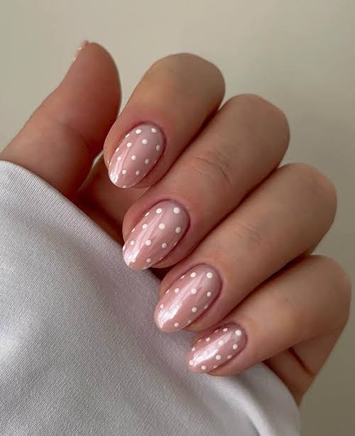 Glazed Polka Dot Nails – Hailey Bieber's Trend with a Playful Twist