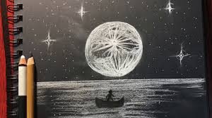 رسم قمر على ورق اسود