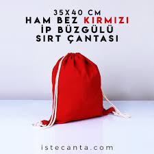 Ham Bez Kirmizi Ip Buzgulu Sirt Canta 35x40 Cm Canta Cantalar Kirmizi