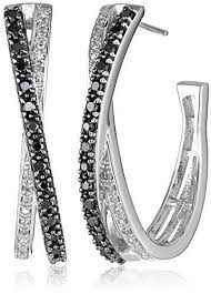 Black And White Diamond Hoop Earrings On Sale Now At Http Jewelrydealsnow Com A B00ma0yqlm Sterling Silver Black And White Di With Images Black Diamond Jewelry Black Diamond Earrings Diamond Hoop Earrings