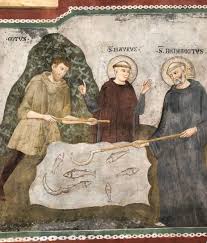 St Benedict Of Nursia C 480 Ad 21 3 547 Ad Italian Clergyman Founder Of The Benedict Order With Gotus And Maurus Fresco Monastery Art Italy Medieval