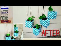 Planter Plant Pot Made From Empty Milk Carton Recycle Idea Youtube Milk Carton Crafts Milk Carton Crafts