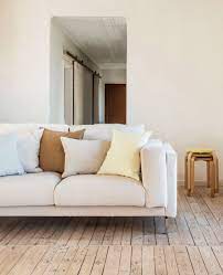 Simple Country Farmhouse Vibes Burlap Walls And Rough Hewn Floors Ikea Nockeby Sofa With A Bemz Cover In Furniture Choice Shabby Chic Furniture Shabby Chic
