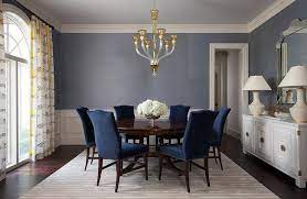Shop for blue dining room set online at target. Blue Velvet French Dining Chairs At Antique Round Dining Table Traditional Dining Room