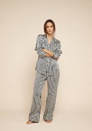 Black And White Striped Silk Pajamas Drawing Inspiration From The Opulence Of Luxe 1920s Loungewear Olivia Von Halle S Inimitable Lila Silk Pyjama Silk Pajamas Silk Pajama Set Silk Pajamas Women