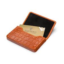 Keep all your business cards crisp and fresh, and ready for networking. Orange Croc Leather Business Card Holder Sagebrown