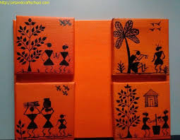Simple Warli Paintings On Canvas Board Kids Art Mini Canvas Art Tribal Art Drawings Tribal Art Designs Corrugated cardboard makes a great low budget canvas for painting in acrylics.