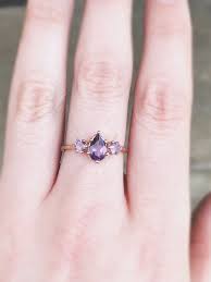 Pear Amethyst Three Stone Twig Engagement Ring 14k Gold Pear Twig Engagement Ring 14k Engagement Ring Purple Amethyst