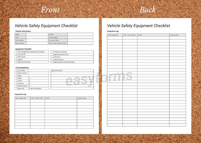 Vehicle Safety Checklist: Daily Equipment Inspection (printable, Fillable,  Editable) - Etsy UK