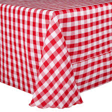 A tablecloth is a cloth used to cover a table. Visual Textile 54 X 96 Inch Oval Polyester Checkered Tablecloth Red And White