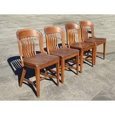 Set Of 4 Vintage Mid Century Brown Solid Wood Farmhouse Chic Library School House Chairs Image 2 Of 11 Chair Dining Chairs House