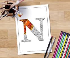 Complex letters coloring pages for adult. Adult Coloring Book Page Letter N Printable Alphabet Art Etsy